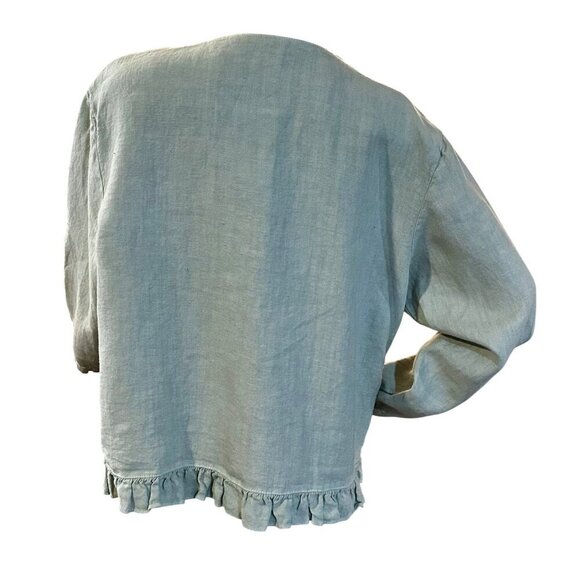 CP Shades Sausalito Pure Irish 100% Linen Ruffle Jacket Relaxed Fit Sage‎ S/M - Picture 2 of 10